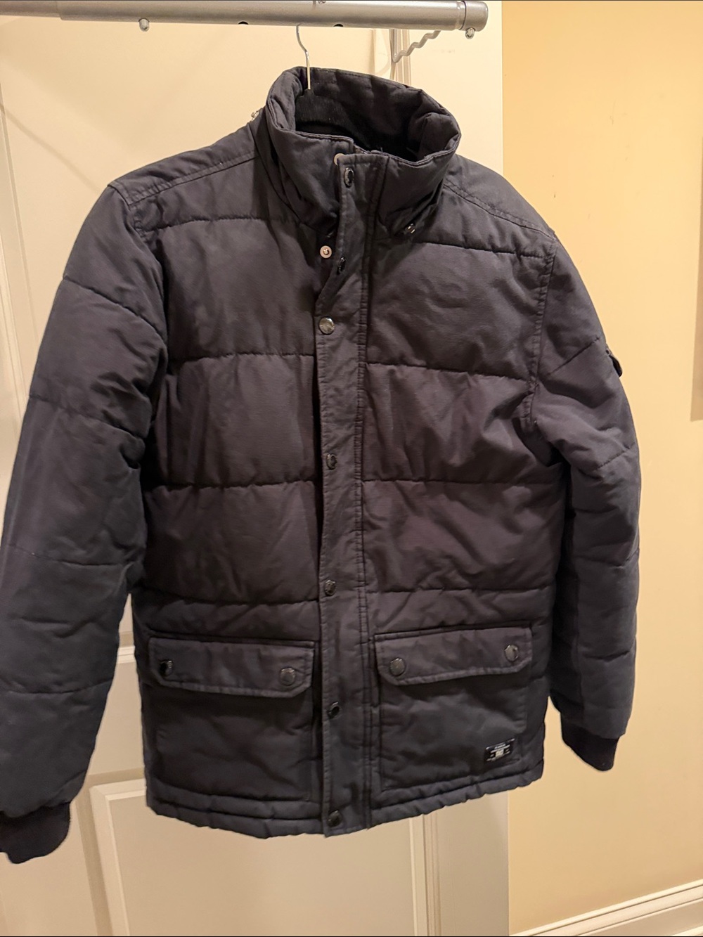 DC Men's Dark Navy Quilted Puffer Jacket with Stand Collar